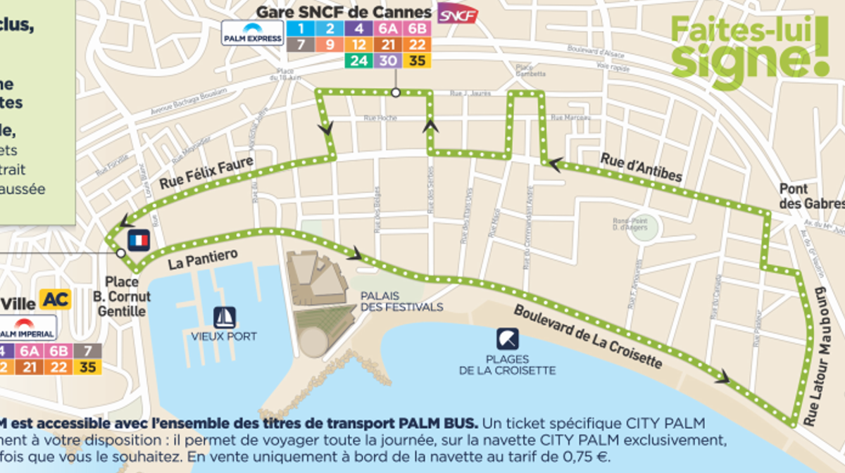 map of the shuttle route around cannes by Palm bus